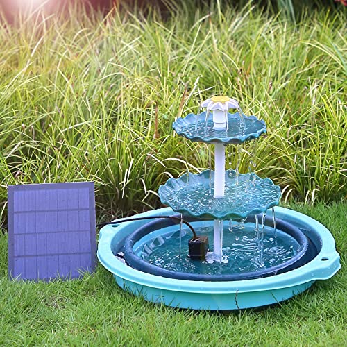 AISITIN DIY Brunnen,Vogeltränke Sets mit 3,5W Solar Springbrunnen, 3 Stufige Vogelfütterer für Draußen,Vogelbad und DIY Solarbrunnen Abnehmbar und Geeignet für Garten,Wasserspiel(Dunkelgrün)
