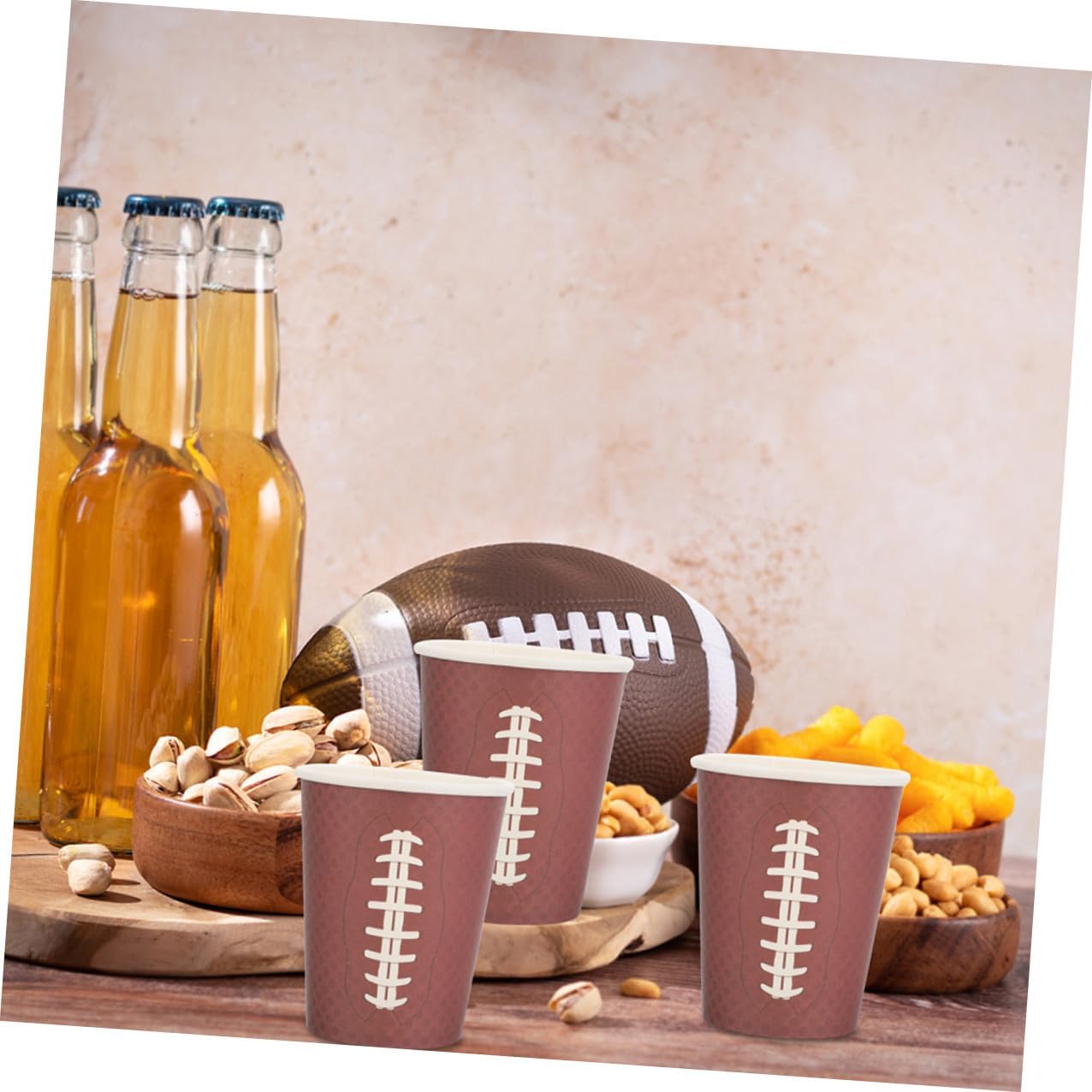48pcs Rugby Disposable Paper Cups Thickened Brown Paper Cups for Sports Events Football Party Tailgating Birthday Celebration