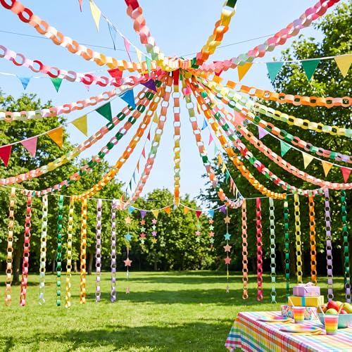 Lincia 600 Sheets Paper Chain Garland Strips 1x8 Inch with Double Sided Tape, DIY Construction Paper Chains for Birthday Wedding Holiday Party Decorations, Crafts Supplies (Bright)