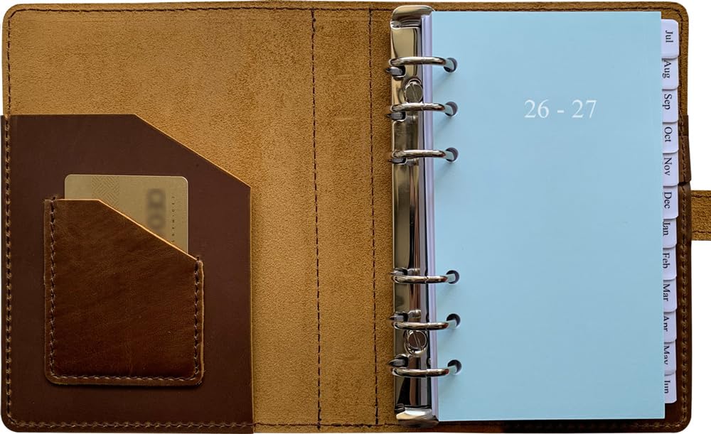 Agenda settimanale 2026-2027 in pelle, formato A6, per uomini e donne, tasche interne e portapenne, formato personale