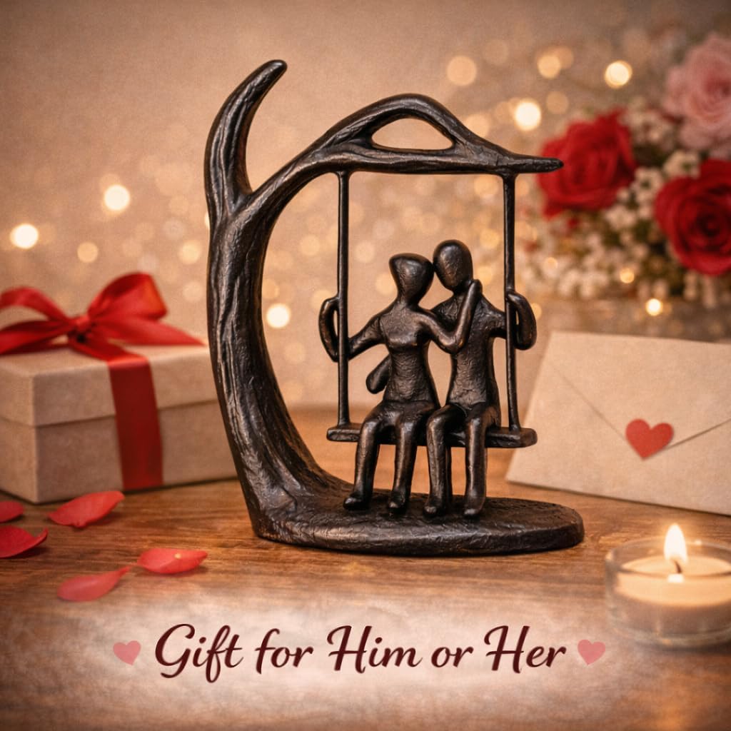Couple Swing Statue, Solid Cast Iron Romantic Couple Figurine, for Wife Husband, Valentine’s Day Gift for Him Her, Modern Home Decor for Shelf Mantel, 6.46" Tall - Image 8
