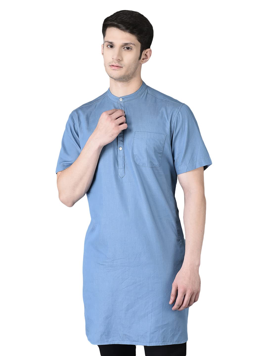 CANOE Mens Cotton Patch/Flap Pocket Smart Fit Half Sleeve Mandarin Collar Casual Casual Kurtas