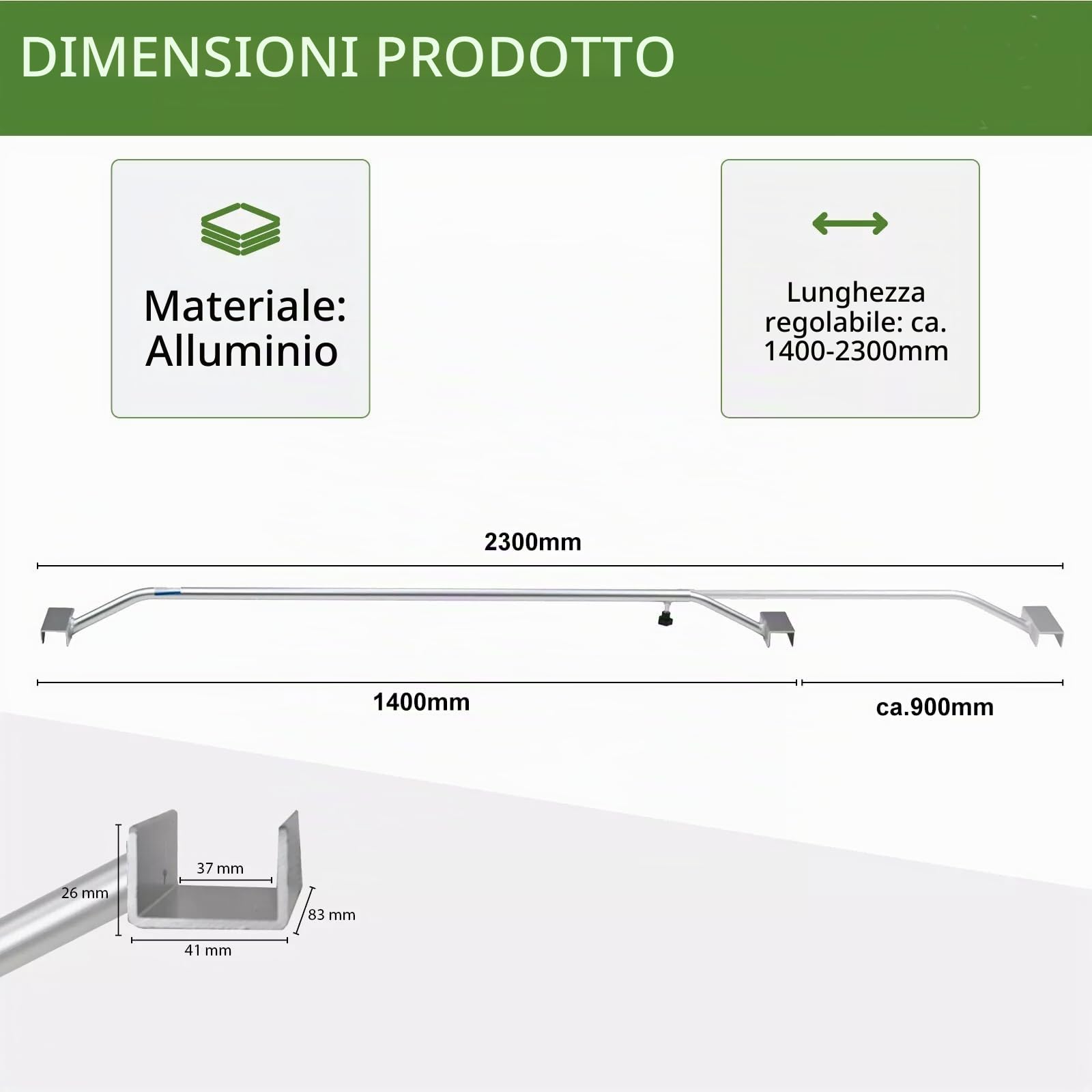 HEYOUTH Staffa Telone per Rimorchio Auto, Regolabile 140-230 cm