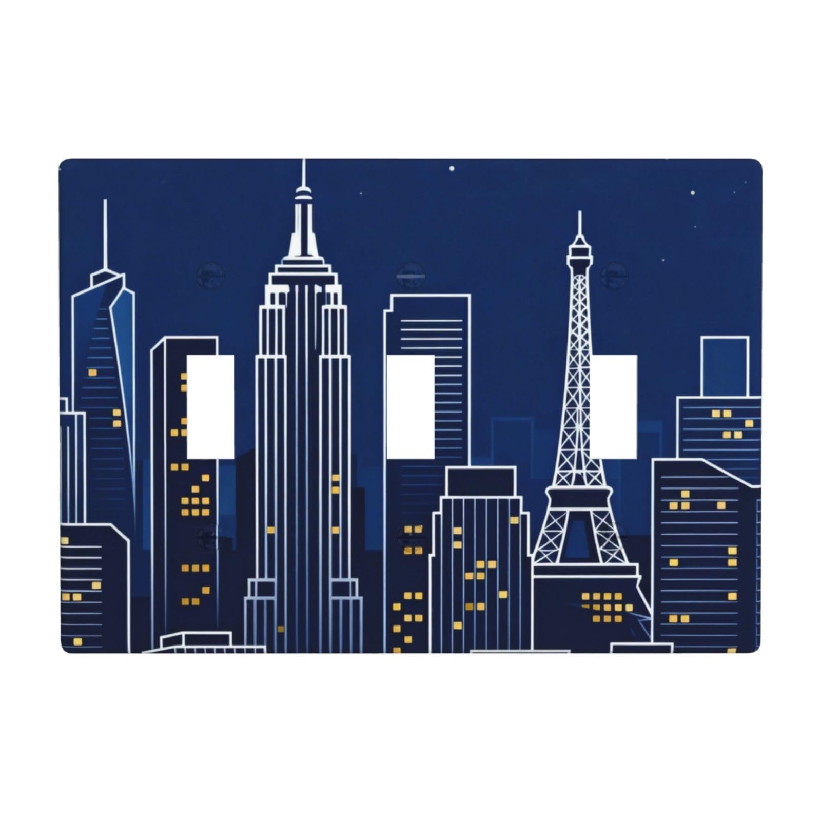 City Skyline Silhouette 3 Gang Switch Plate Cover-Unbreakable Polycarbonate Wall Plate, Heat Resistant Toggle Switch Decor for Home
