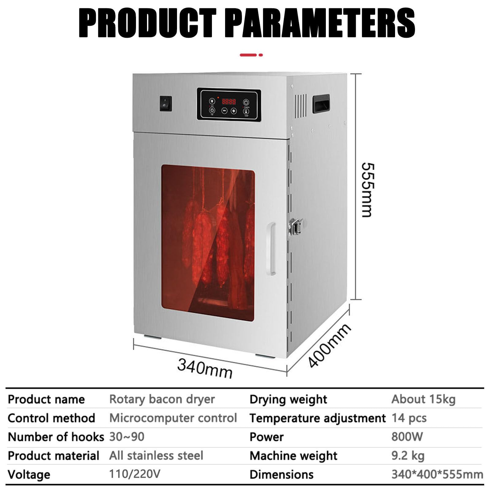 Macchina per la disidratazione degli Alimenti da 800 W | essiccatore per carne rotante con timer digitale 24 ore, disidratatore per alimenti per carne, controllo touch LED