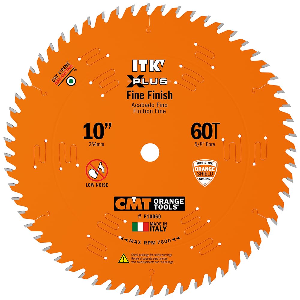 CMT P10060 ITK Plus Finish Saw Blade, 10 x 60 Teeth, 10° ATB+Shear with 5/8-Inch bore