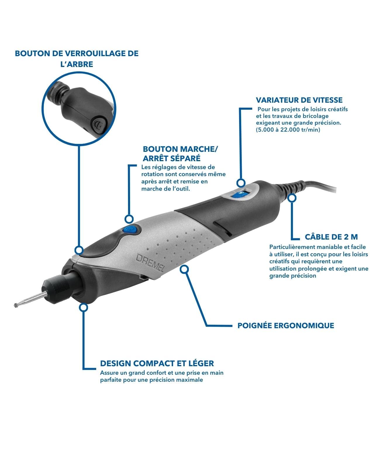 Dremel 2050 Stylo+ Outil Rotatif Multifonction 15 Accessoires 5000-22000 tr/min