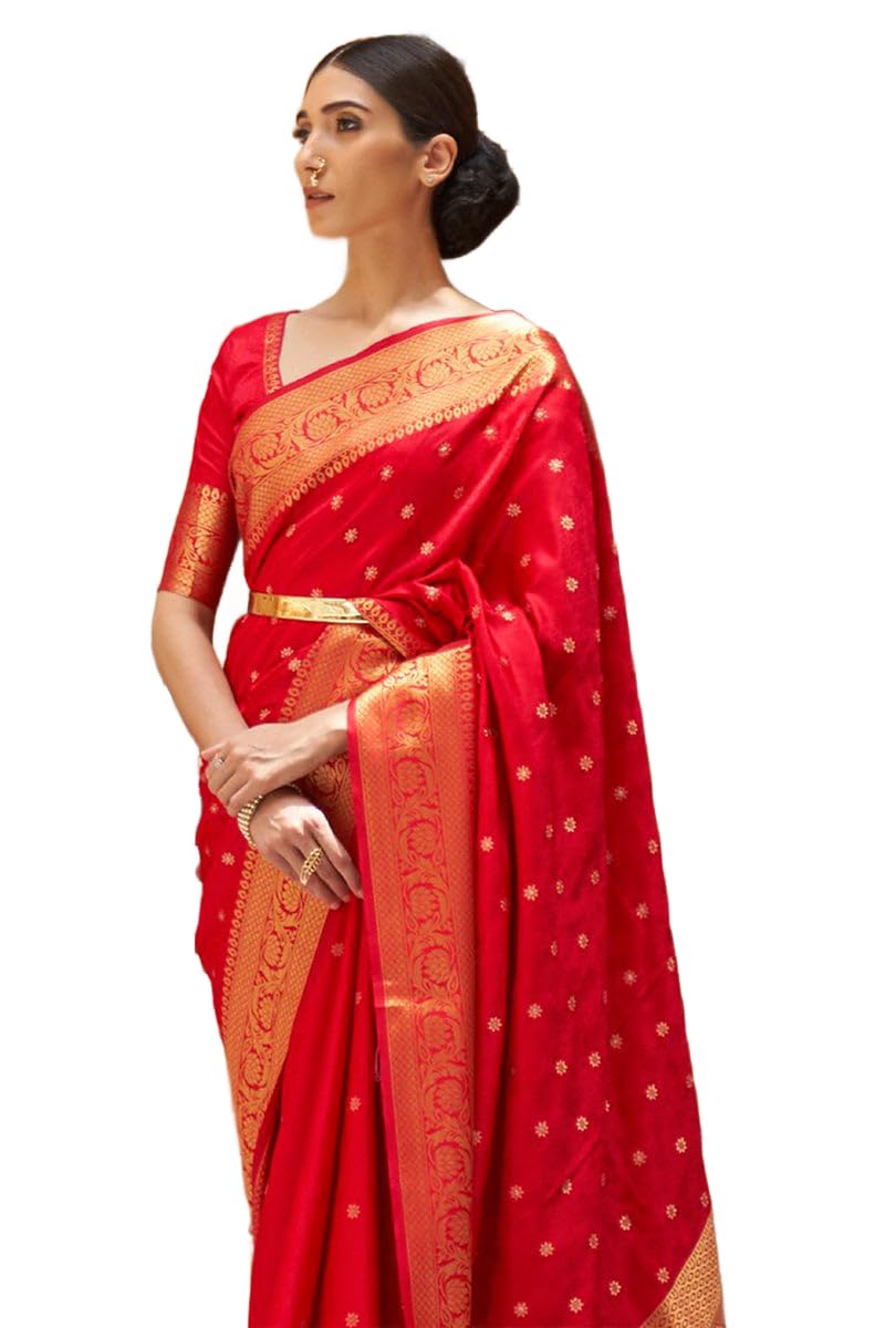 SWORNOF Womens Kanjivaram Banarasi Silk Saree Patola saree with Unstitched blouse piece free