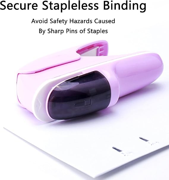 Stapleless Stapler, Manual Staplers, Portable Staple-Free Stapler for Booklet Brochures, Newspapers, Leaflets-Purple