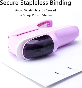 Stapleless Stapler, Manual Staplers, Portable Staple-Free Stapler for Booklet Brochures, Newspapers, Leaflets-Purple