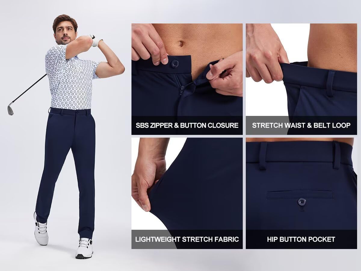 QPNGRP Men's Golf Pants 29"/31"/33" Inseam Stretch Casual Work Dress Pants