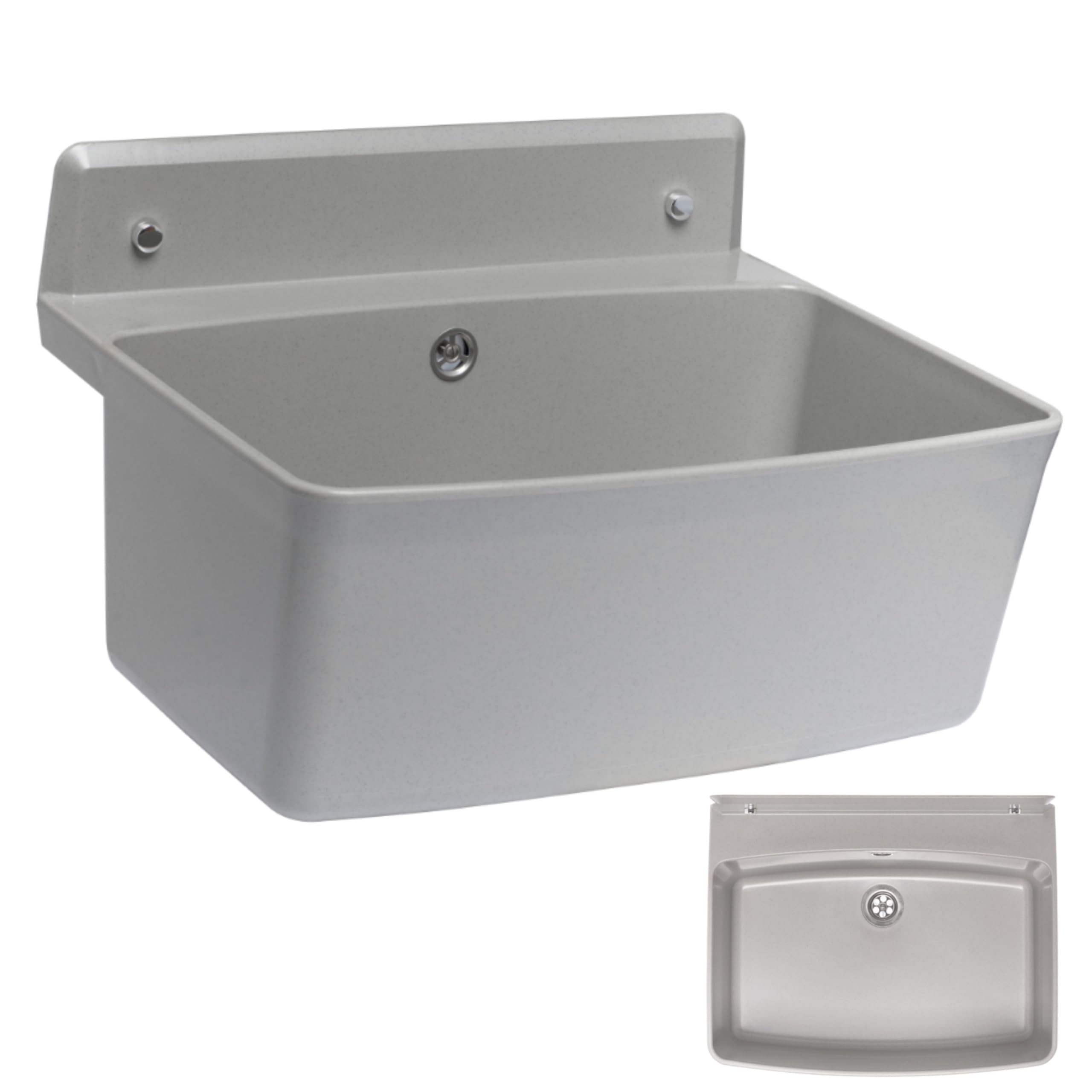 SINK Quality - Lavello profondo in plastica con sifone, per cantina, officina, garage, giardino, 55 x 42 x 33 cm, extra profondo, resistente al gelo, troppopieno e set di montaggio