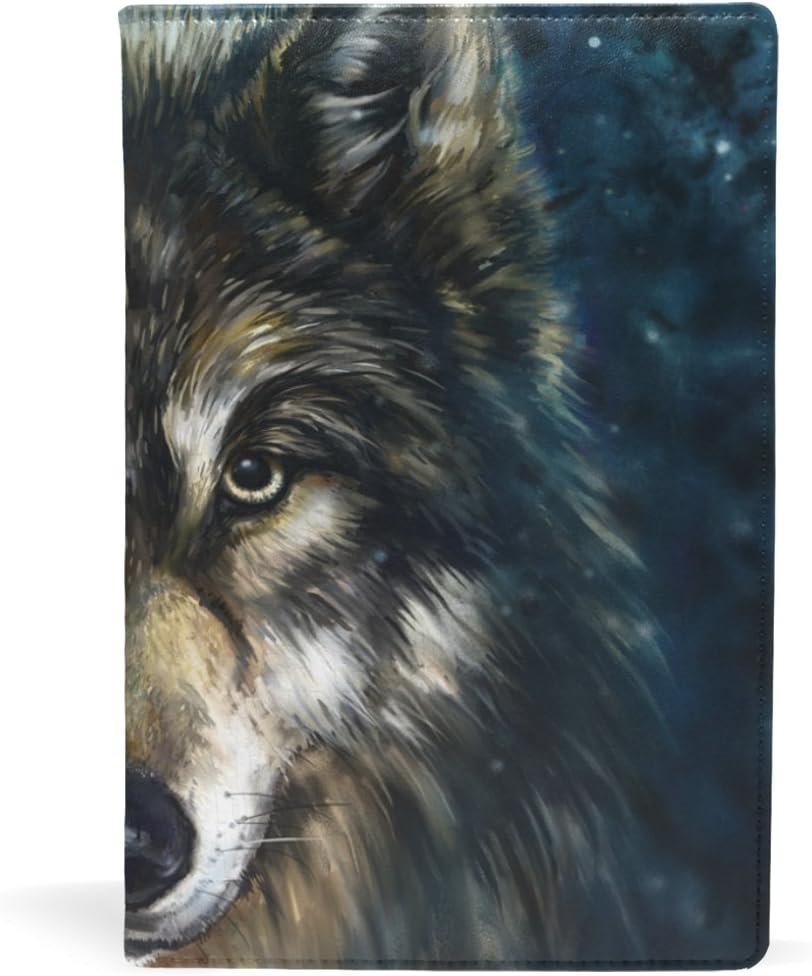 EZIOLY Wolf Head Stretchable Book Cover Fits Most Hardcover Textbooks up to 8.7" x 5.8" Adhesive-Free Fabric School Book Protector. Easy to Apply. Wash & Re-Use