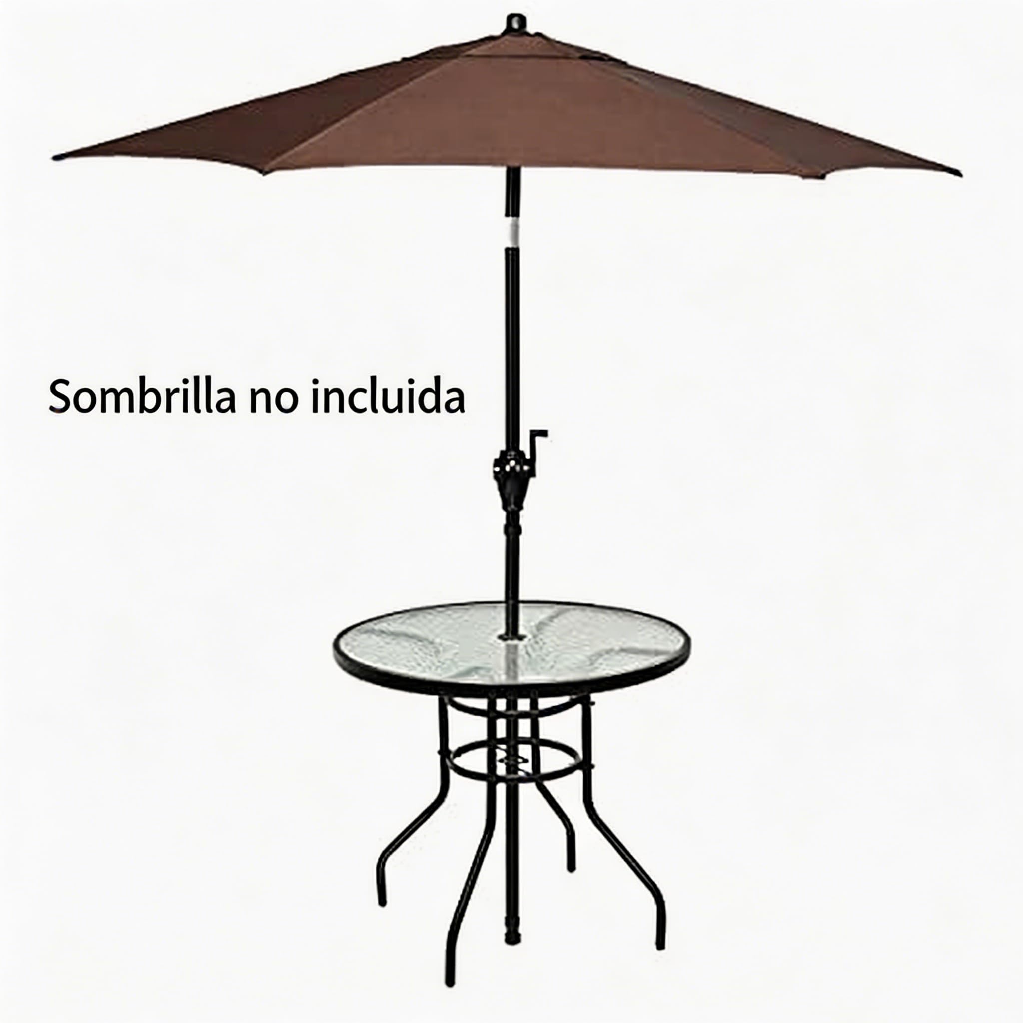 GYMAX 80 cm de Diámetro, Resistente a la Intemperie con Agujero para Sombrilla, Mesa de Jardín con Tablero de Cristal y Estructura de Metal, Mesa Redonda para Balcón, Terraza, Jardín