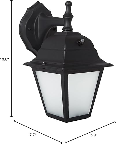 Miniatura 2 de Maxxima Farol LED de pared para porche, color negro con vidrio esmerilado, sensor de fotocélula, 700 lúmenes, sensor de luz del atardecer al
