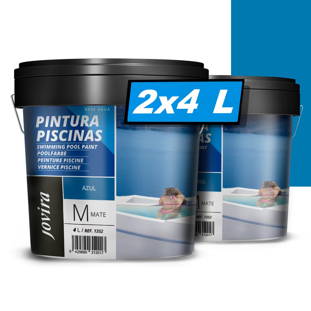 JOVIRA PINTURAS Pintura Piscinas al Agua. Protección y decoración de piscinas. (2x4 Litros, Azul)