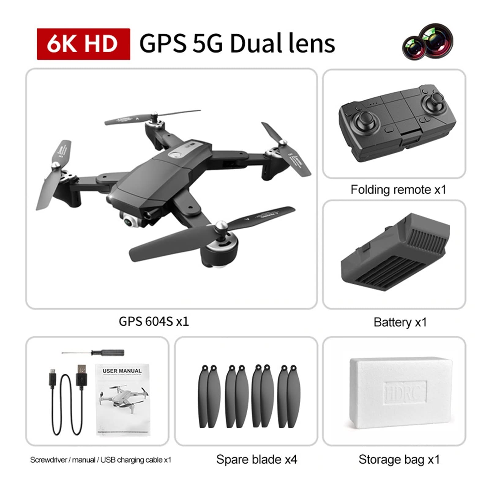 S604 PRO 6K Drone GPS 5G Wifi 4K Podwójna kamera o wysokiej rozdzielczości Bezszczotkowy silnik FPV Profesjonalne drony do fotografii lotniczej (Kolor: 6K 1B BOX)