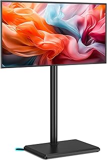 Rfiver Soporte de TV giratorio de suelo con soporte para televisores de 32 a 60 pulgadas de hasta 88 libras, altura ajustable con base de madera, diseño de ahorro de espacio para dormitorio, sala de