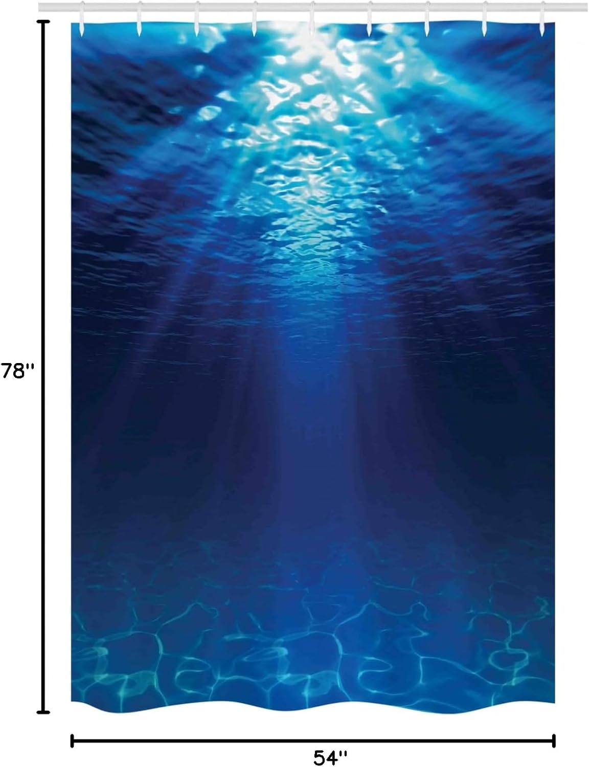 Ambesonne Ocean Stall Shower Curtain, Underwater View Sandy Seabed Aquatic Scenes Sunbeams Nature Picture Print, Fabric Bathroom Decor Set with Hooks, 54" W x 78" L, Navy Blue Aqua