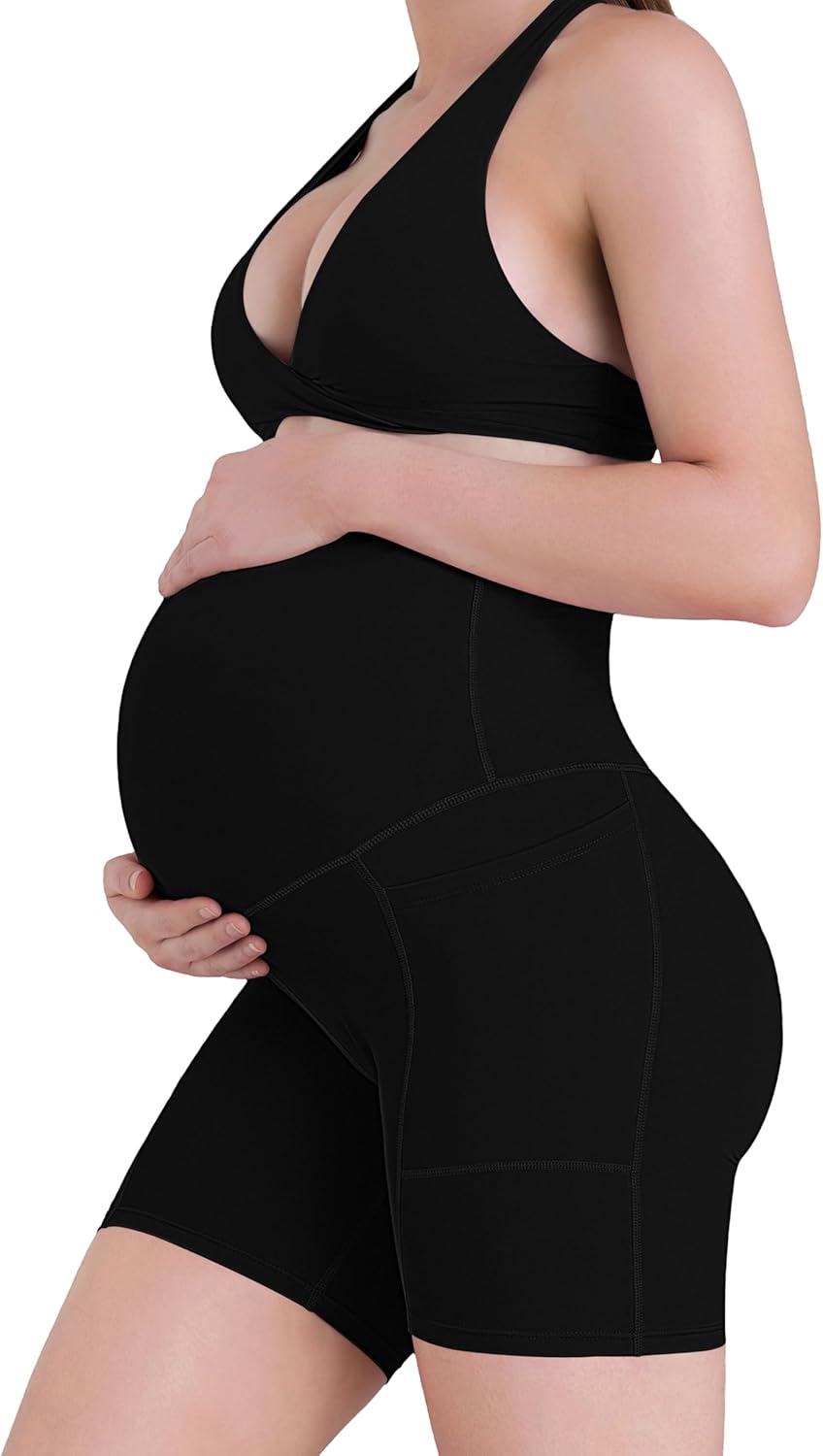 Sunzel Women's Maternity Yoga Shorts with Pockets Over The Belly Pregnancy High Waisted Comfy Stretchy Biker Workout Shorts - Image 4