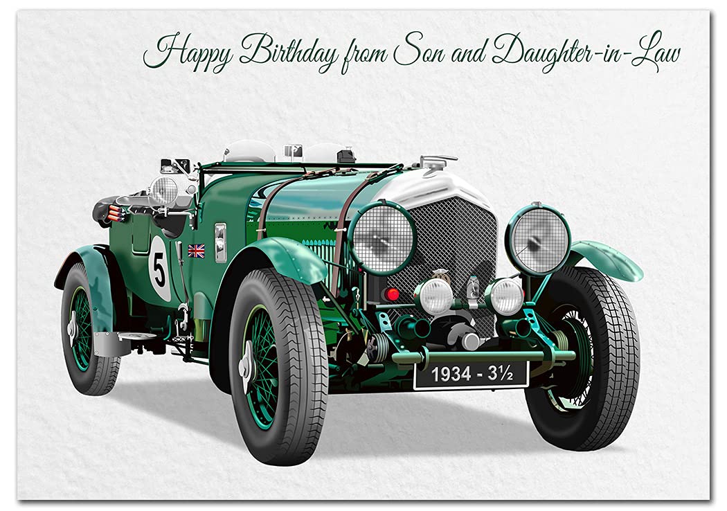 Extra Large Son and Daughter-in-Law Birthday Card - XL Big thick A4 size - Special Traditional Bday Greeting Men Him - Unusual Cool 1934 Vintage Classic Car Art - Huge Happy Wishes - UK Eco-Friendly