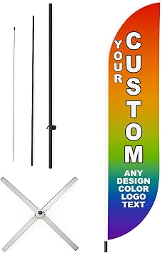 Custom Feather Flag by Dreamcontroller - Personalized Swooper Flag with Your Photo, Text or Logo | Optional Add-On Pole and Crossbase 8.2x1.6ft | HD Print | Made in USA | | 2x8ft