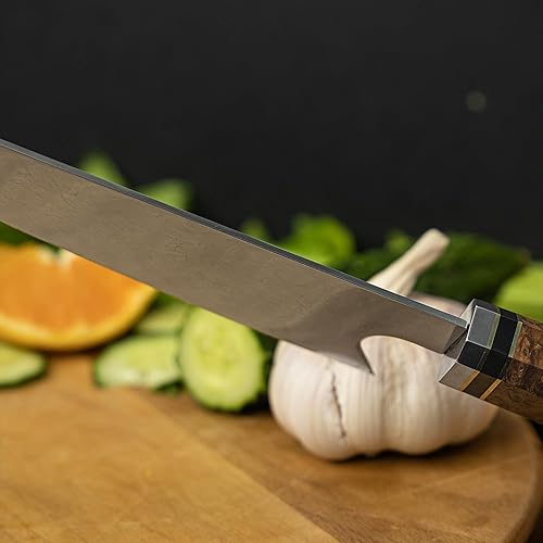 Miniatura 4 de Seido Knives Kiritsuke - Cuchillo de chef de acero Damasco, mango de madera estabilizado con resina epoxi, cuchillo de cocina profesional VG10, Rojo
