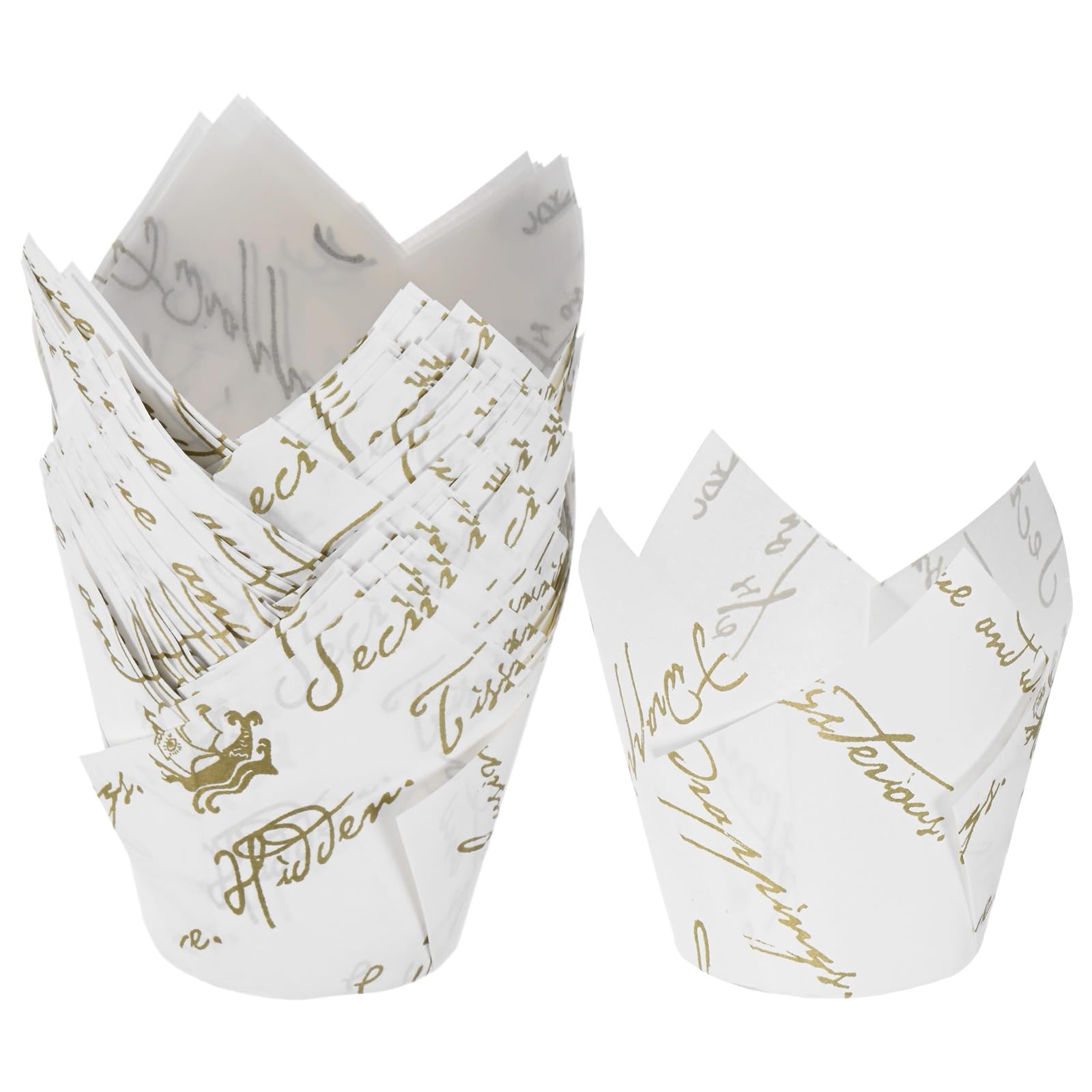 M METERXITY 50-Pack Tulip Cupcake Liners Paper Baking Cups White Lettering
