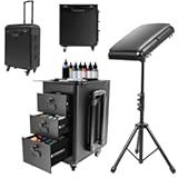 Tattoo Travel Case on Wheels Portable Tattoo Station with 3 Drawers and Tattoo Armrest Stand 2 in 1 Tattoo Work Station Tattoo Suitcase Tattoo Trolley Case