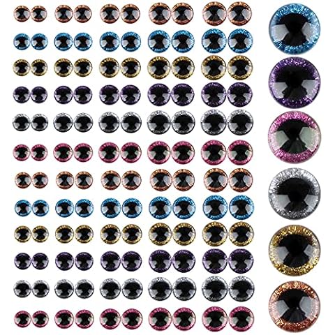 Eshylala 120 Pieces Glitter Plastic Safety Eyes 12mm 14 mm 16mm18mm 20mm Colorful Round Craft Doll Eyes with Washers Glitter Craft Eyes for Doll Bear Plush Animal and DIY Craft Making Cover