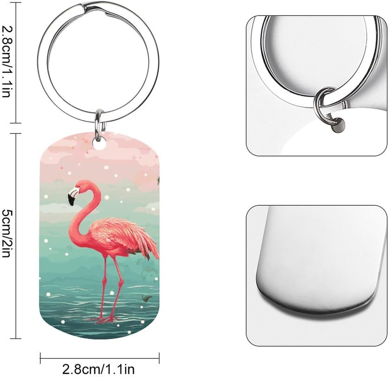 Flamingos Keychains Personalized Stainless Steel Key Chain Aesthetic Charm Metal Keychain Purse Handbag Accessories Decor for Bags,Keys image 5