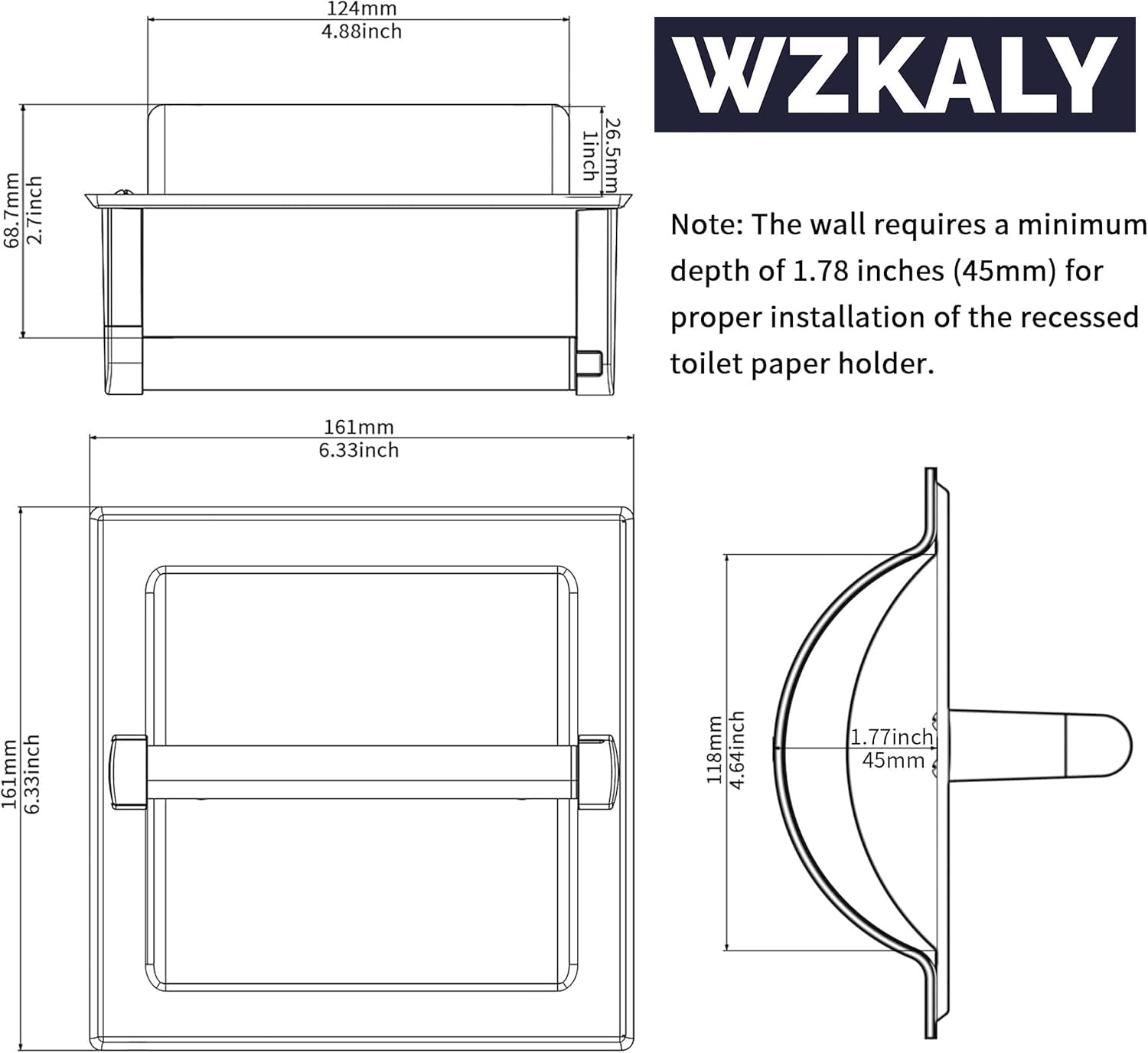 Recessed Toilet Paper Holder Wall Mount Brushed Nickel — Amazon image 8