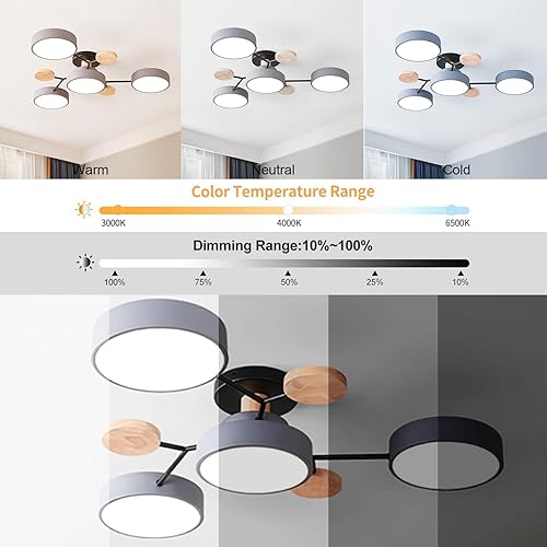 Miniatura 4 de Lámpara LED de techo, 26 pulgadas, 4 luces de techo modernas, montaje empotrado, de madera, 32 W, regulable, para sala de estar, dormitorio, cocina,