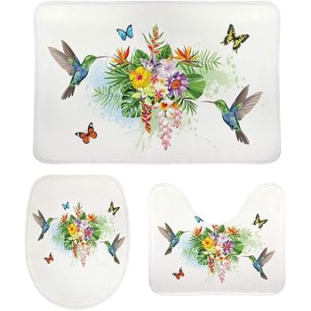 Amazon Com Sxcvd Butterfly Pink Fashion Bathroom Rug Mats Set 3 Piece Anti Skid Pads Bath Mat Contour Toilet Lid Cover Home Kitchen