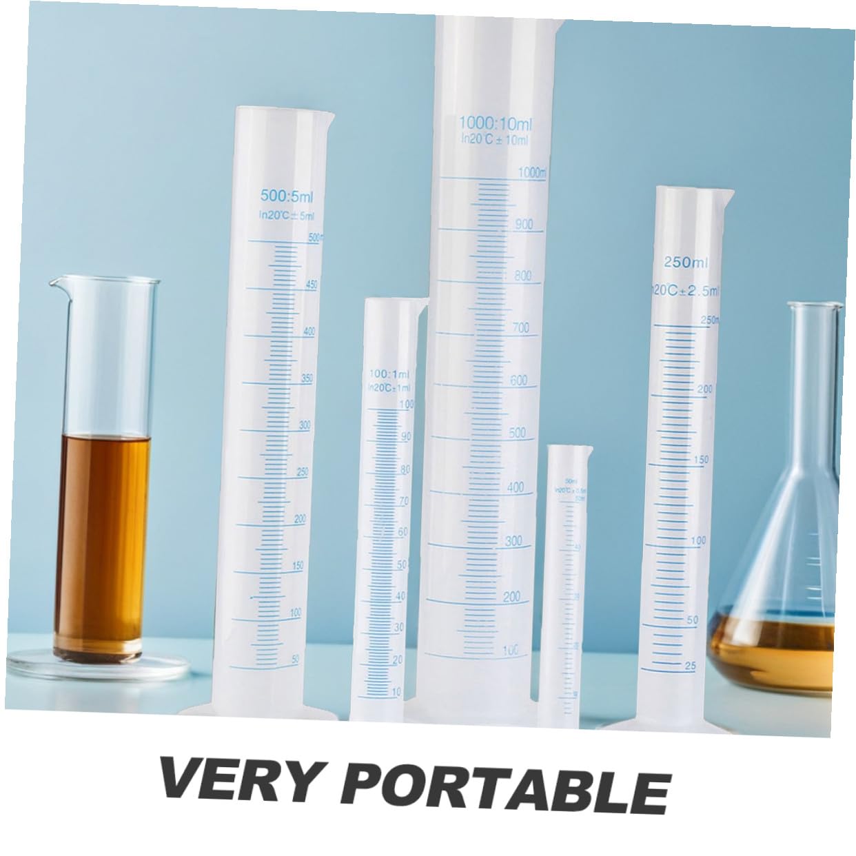Ipetboom Lot de 5 Cylindres Gradués en Plastique Bleu Translucide, 50-1000 Ml, Base Stable, Graduations Précises, pour Laboratoire Scolaire Cuisine, Ustensiles de Mesure Pratiques