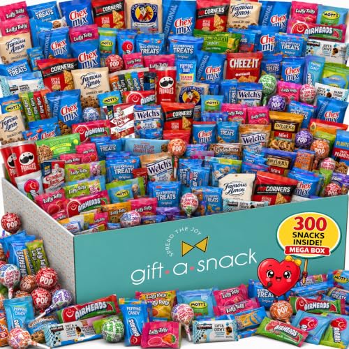 Image of Gift A Snack - Snack Box Care Package Variety Pack + Greeting Card (300 Count) Graduation Birthday Sweet Treats Gift Basket Candies Chips Crackers Bars Office Food Assortments & Variety Gifts