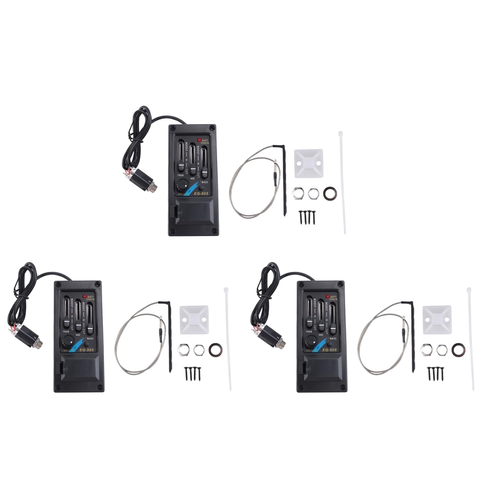 3 x EQ-505 Gitarrensattel-Tonabnehmer, 3 Bänder, EQ-Equalizer, Linkshänder, Akustikgitarre, Vorverstärkersystem, Equalizer, Piezo