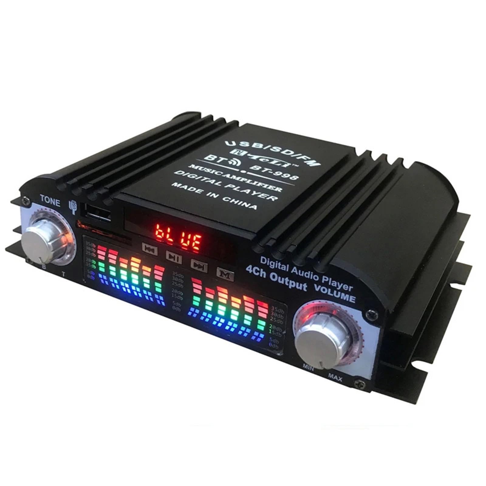 Ricevitore amplificatore audio, Amplificatore audio HiFi con potenza di picco da 1600 W Amplificatore audio digitale a 4 canali Lettore Bluetooth Radio FM Supporto Controllo remoto Facile da usare