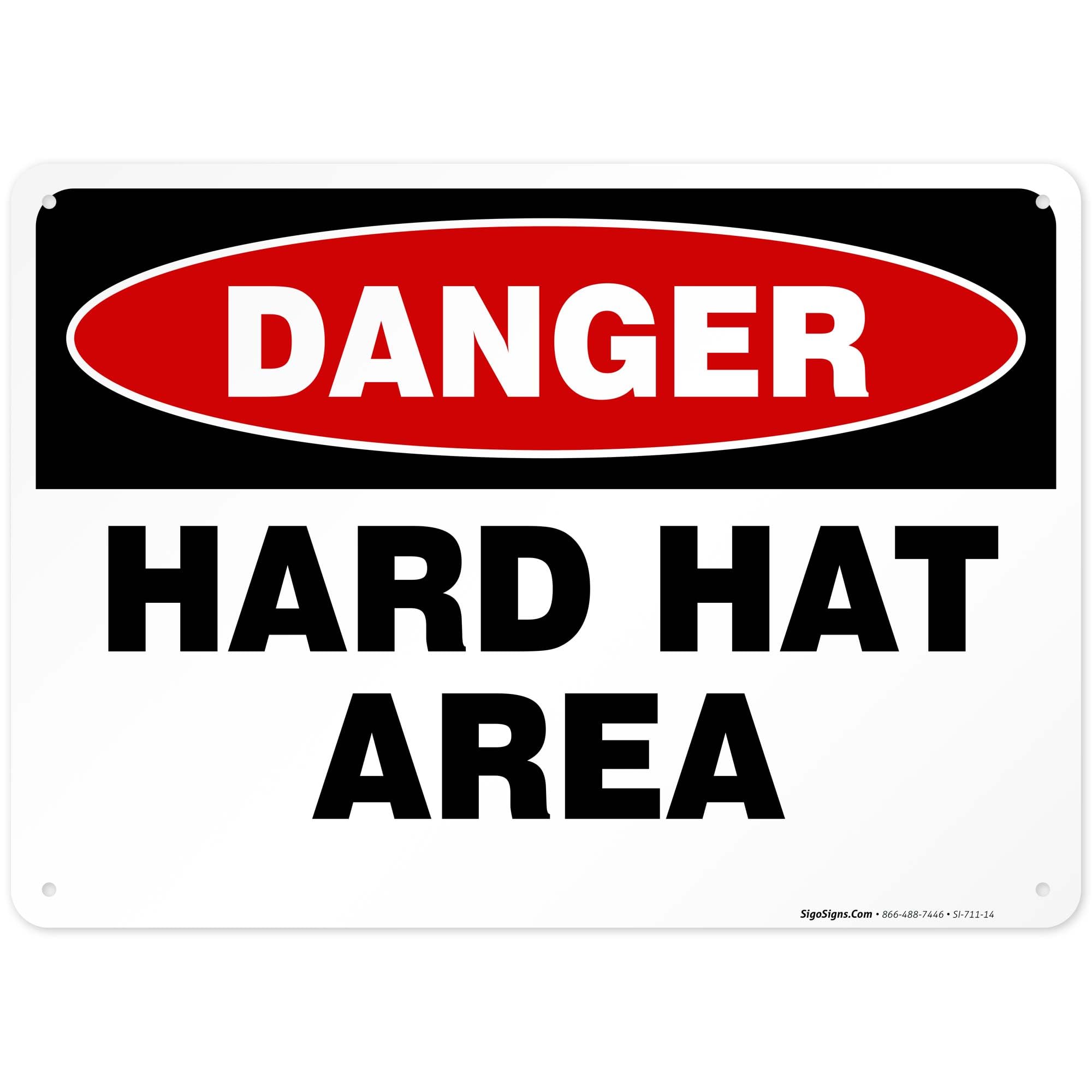 Sigo Signs, Hard Hat Area Sign, Construction Sign, Danger Sign, 10x14 Inches, Rust Free .040 Aluminum, Fade Resistant, Made in USA