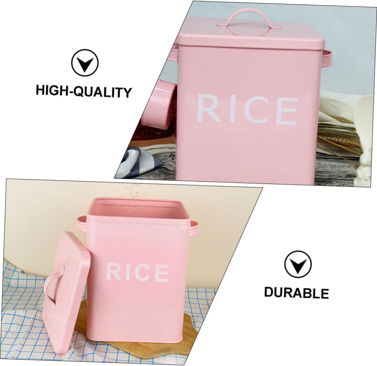 Kisangel Pet Food Storage Barrel with Lid, Pink Sealed Dog and Cat Food Container, Moisture-proof Steel Grain Bucket with Measuring Cup for Pet Supplies and Kitchen Rice Storage