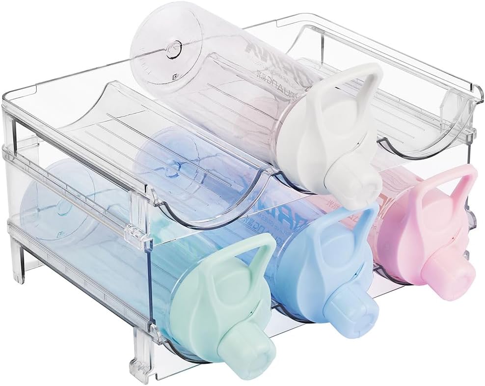 Set of 2 Bottle Rack, Stackable, Wine Bottle Holder, Plastic, Stackable Fridge Organiser Bottles, Bottle Storage Holds up to 6 Bottles, Fridge Wine Rack for Kitchen