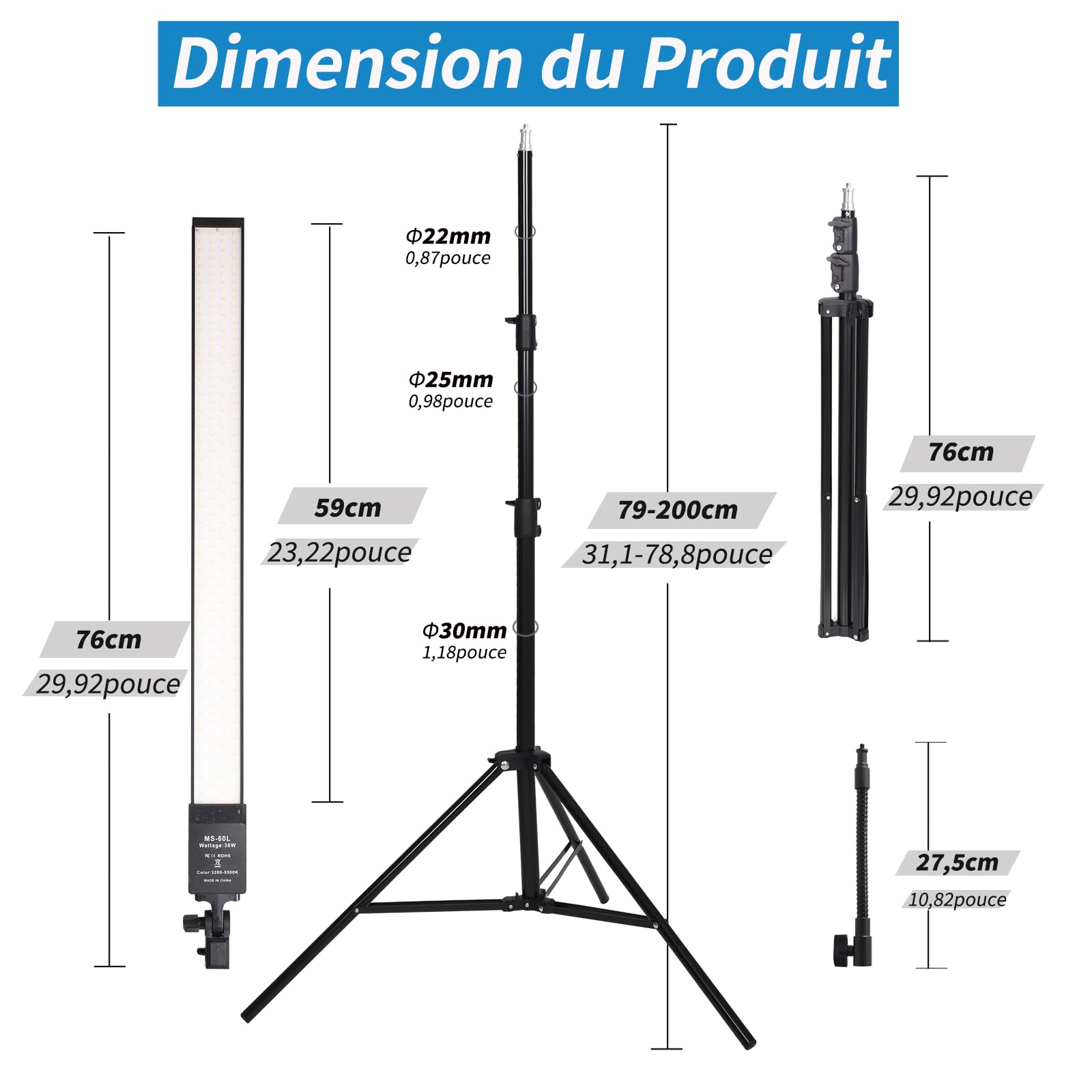 Lumière de Photographie LED Kit, Tatouage Extension de Cils