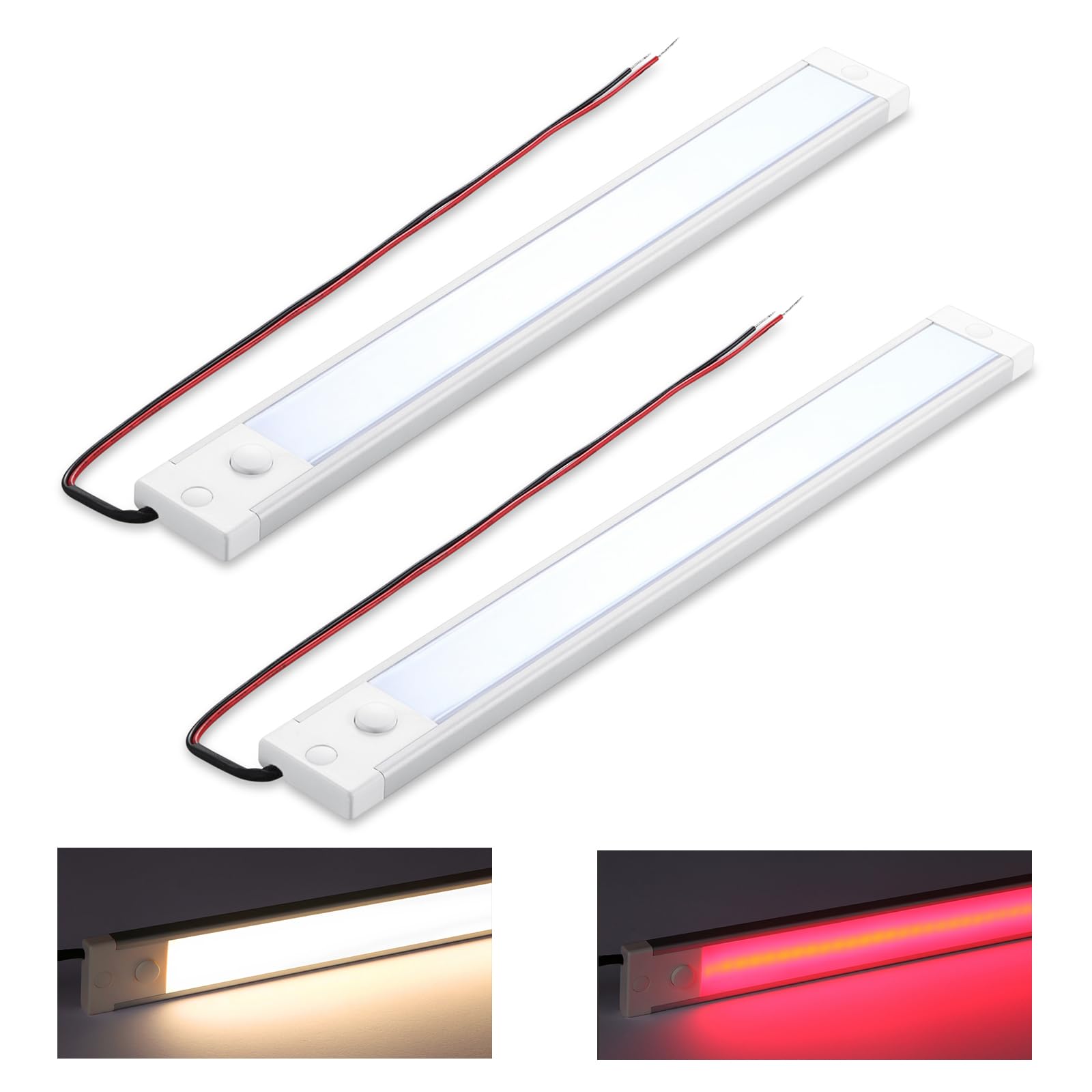 acegoo 12V Under Cabinet LED Lighting 470lm Campervan Boat Dimmable Linear Lamp Bar for Kitchen Ceiling Integral Dimmer & Red Night Light