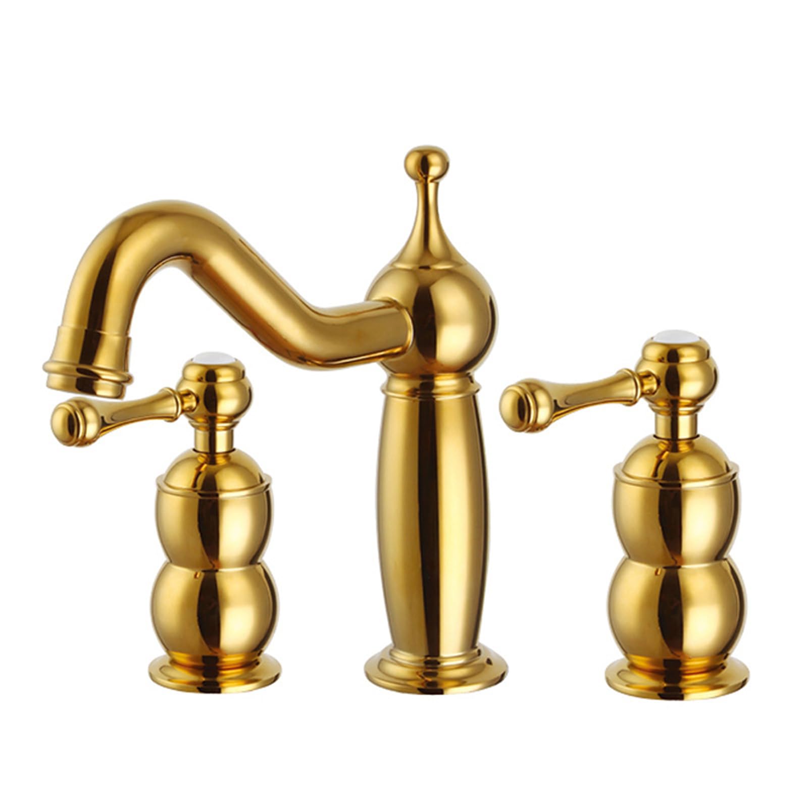 Rubinetto miscelatore a 3 fori con doppia maniglia in ottone, per acqua calda e fredda, elegante finitura dorata, design elegante per l'arredamento della casa moderna