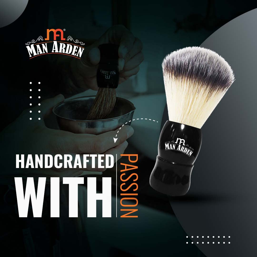 Man Arden Elegante spazzola da barba nera di alta qualità con setole ultra morbide e assorbenti e manico lungo, senza crudeltà, per una rasatura liscia