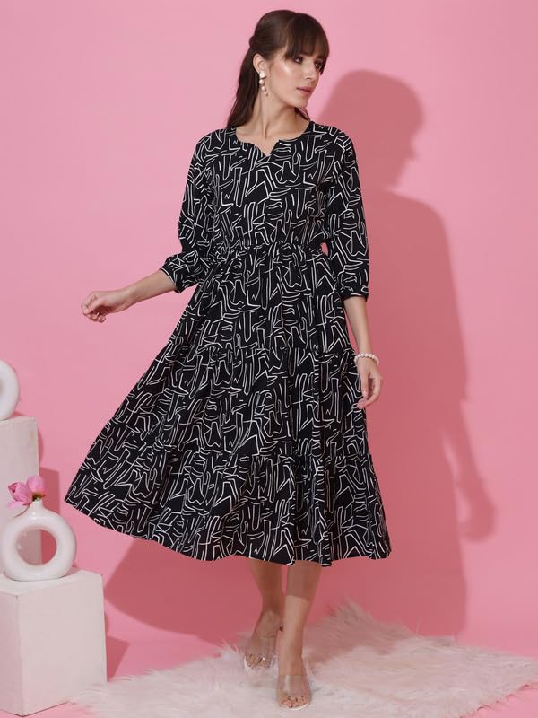 Image of Sheetal Associates Women's Casual 3 /4 Sleeve Crepe Fit and Flare Dress| Comfortable Relaxed Fit Summer Party Dress