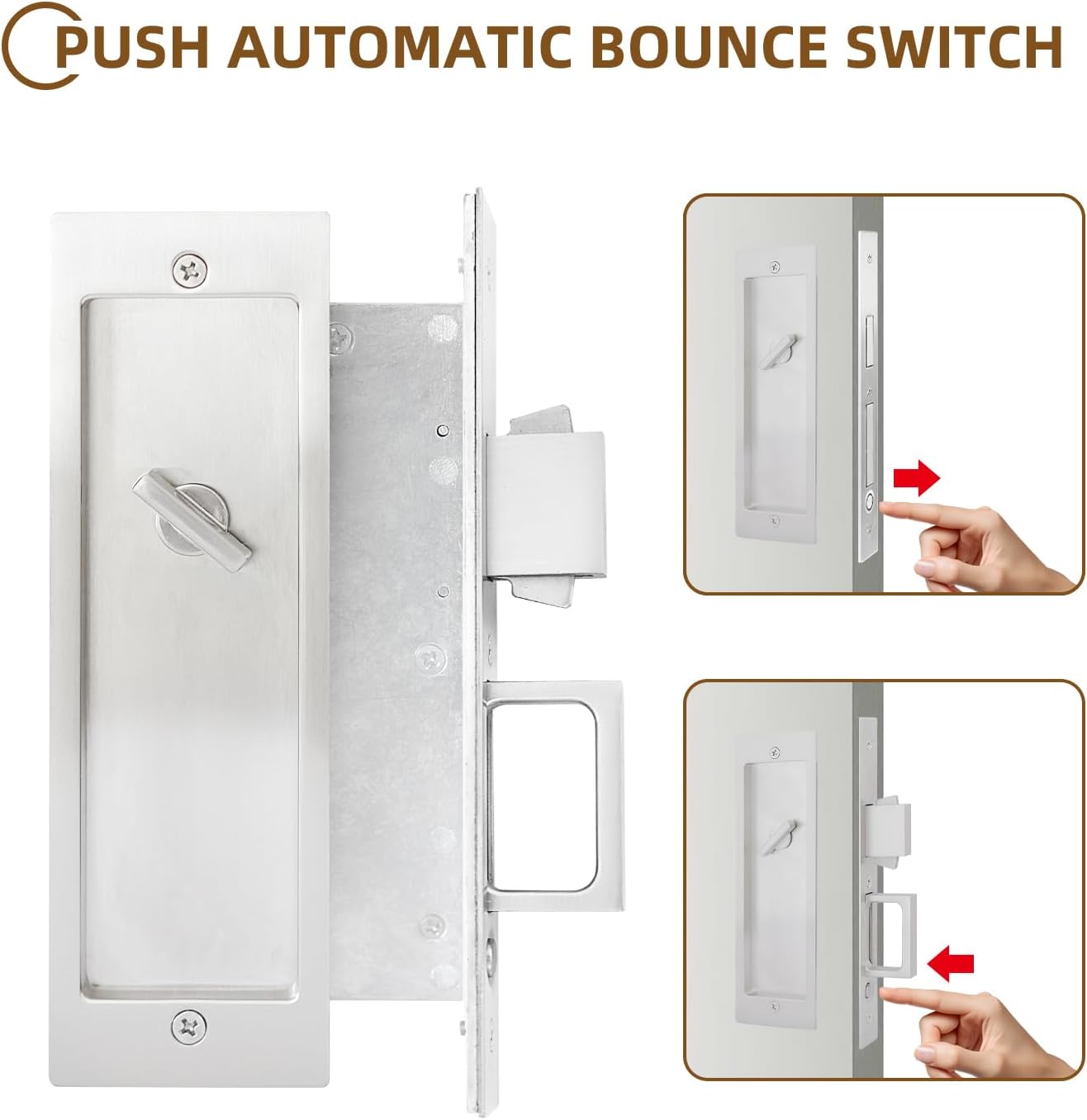 LWZH Privacy Pocket Door Lock Hardware, Hidden Handles, Privacy Pocket Door Lock with Push Automatic Bounce Switch (Silver)