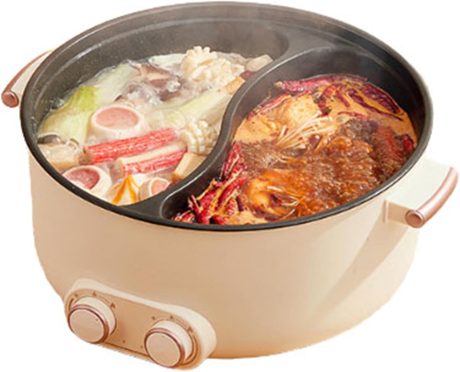 Electric Hot Pot, Non-Stick Large Capacity Multifunctional Pot with Transparent Glass Lid, Anti Dry Burn Protection for 2-6 People,6L