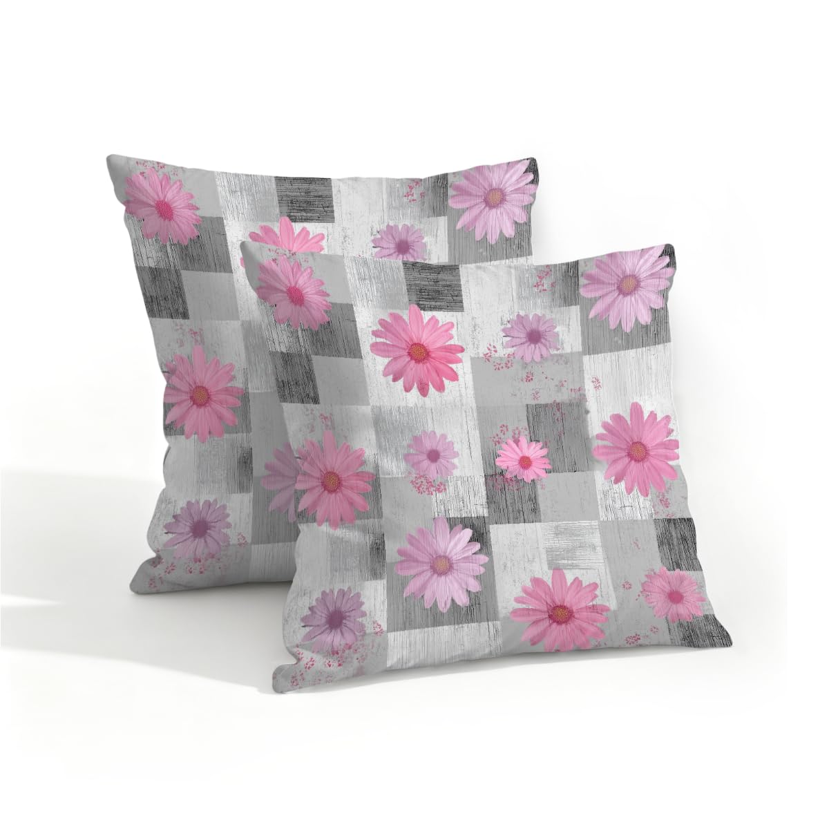 Outdoor Pillow Covers Waterproof Pillowcases 16x16in Set of 2 Pink Daisy Floral On Gray Abstract Art Decorative Throw Cushion Case for Couch Sofa Garden Patio Furniture