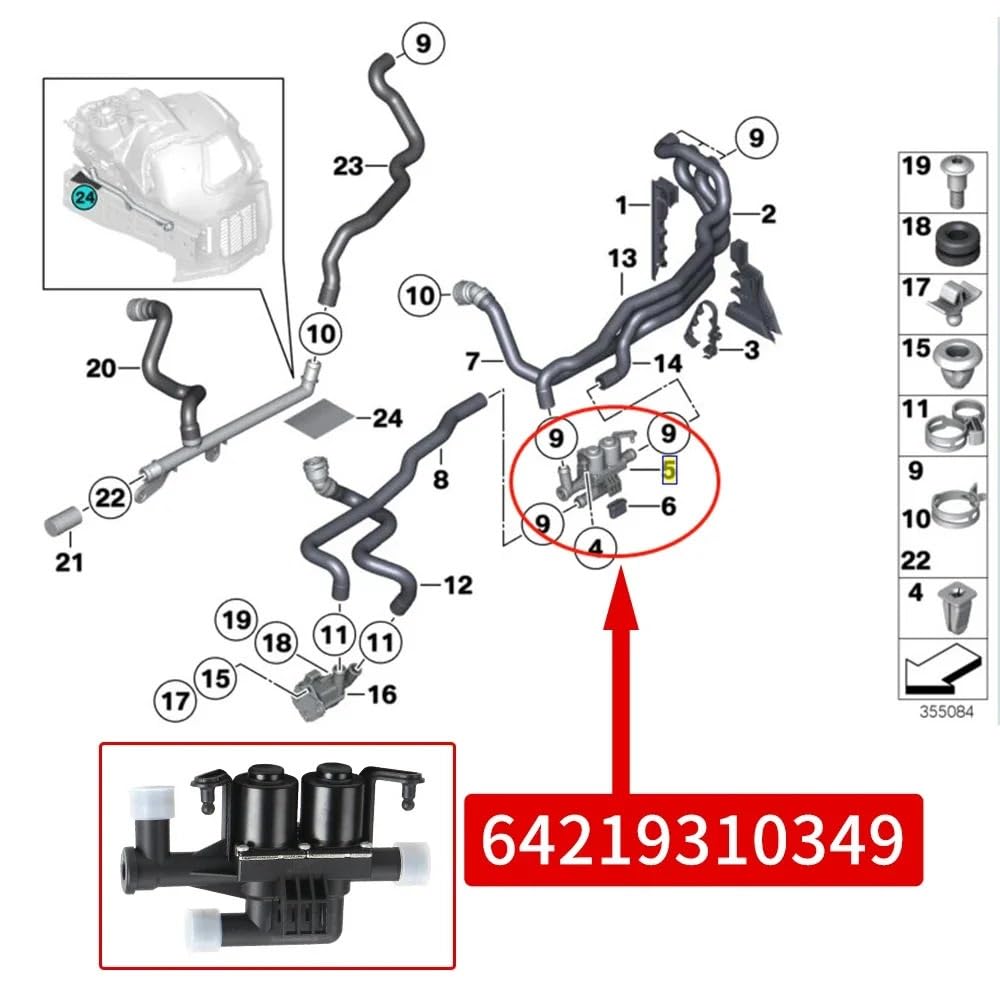 Termostatos del motor Válvula solenoide de control del calentador 64219310349 compatible con BMW Serie 5, 6 y 7 (F07, F10, F11, F02 F04) Termostato refrigerante